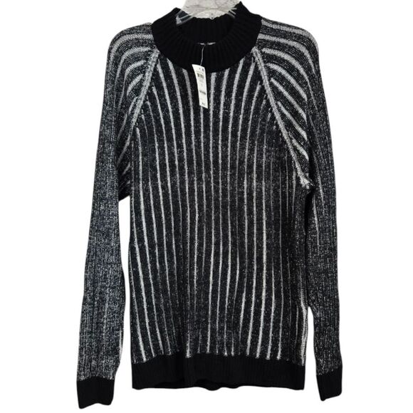 INC Men's Sweater NWT Cable Knit Black & White Ribbed Stripe Pullover Mock Neck - Picture 11 of 11
